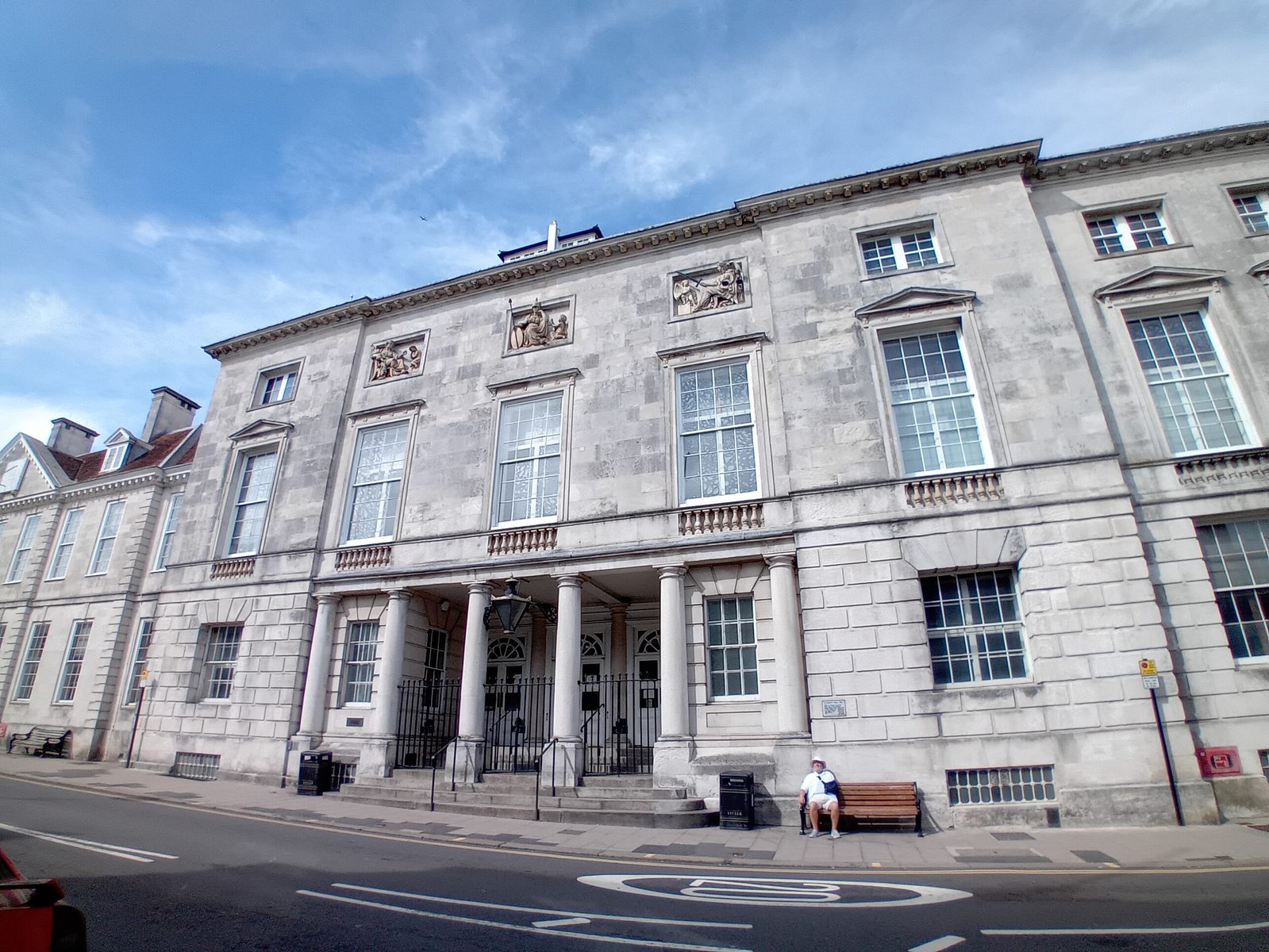 The Portland-stone Doric-columned facade of Lewes Crown Court on the High Street, built in 1812 by John Johnson, where the firm appears for trial and appeal.